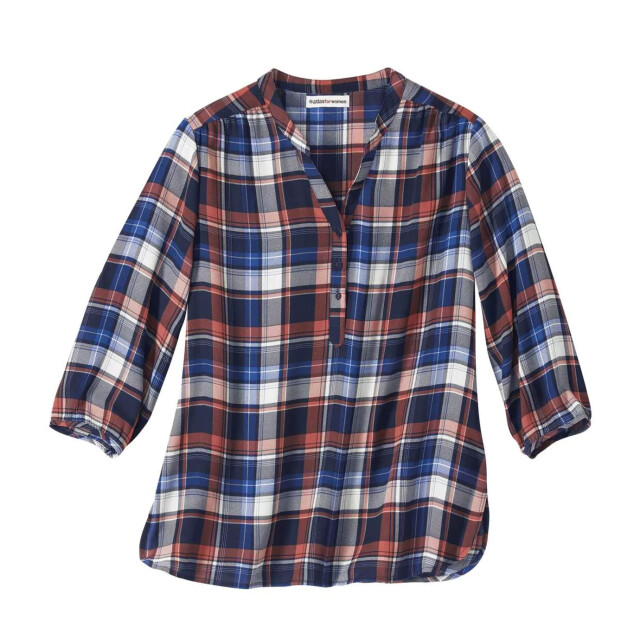 Atlas for Women Dames geruite crepe blouse UTAF1078_navycoralecru large