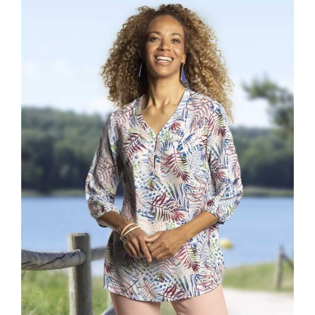 Atlas for Women Dames palm leaf crepe top UTAF1283_ecrumulticoloured large