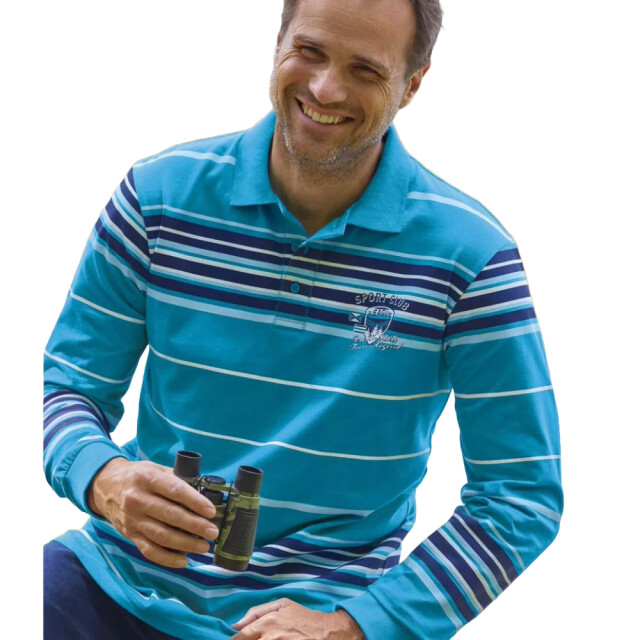 Atlas For Men Heren gestreept polo shirt UTAF1409_turquoisenavyecru large