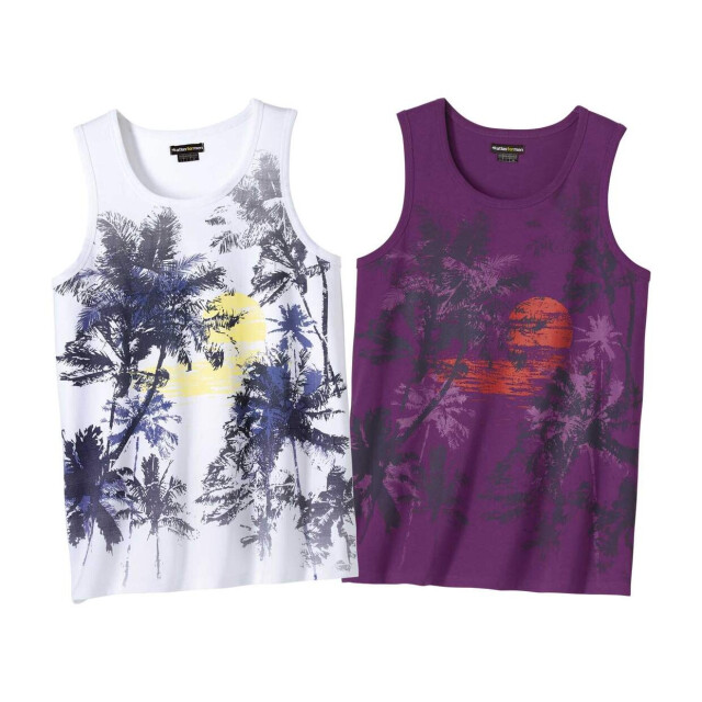 Atlas For Men Heren bedrukte vest top (set van 2) UTAF1496_whiteplum large