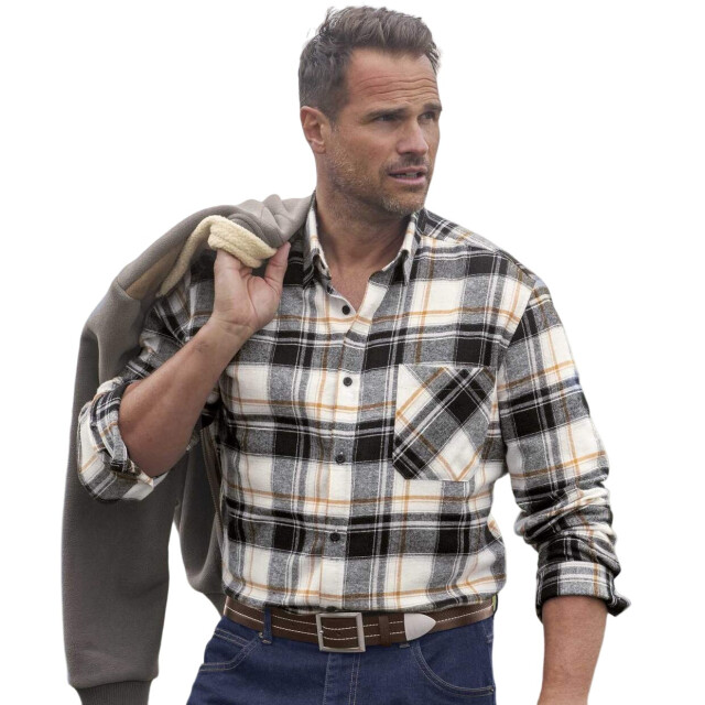 Atlas For Men Geruit flanellen herenhemd met borstzak UTAF1526_whiteblackochre large