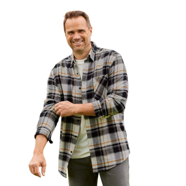 Atlas For Men Geruit flanellen herenhemd met borstzak UTAF1526_whiteblackochre large