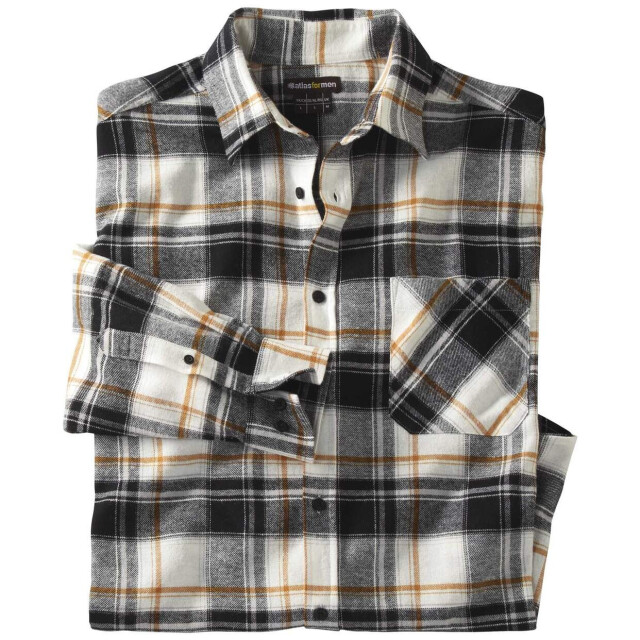 Atlas For Men Geruit flanellen herenhemd met borstzak UTAF1526_whiteblackochre large