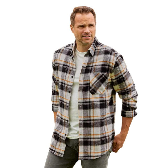 Atlas For Men Geruit flanellen herenhemd met borstzak UTAF1526_whiteblackochre large