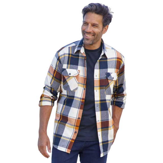 Atlas For Men Heren geruit flannel shirt UTAF1654_ecrublueorange large