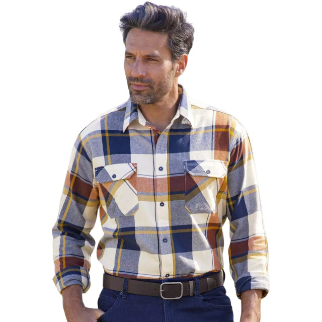 Atlas For Men Heren geruit flannel shirt UTAF1654_ecrublueorange large