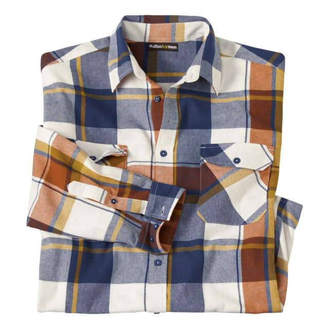Atlas For Men Heren geruit flannel shirt UTAF1654_ecrublueorange large