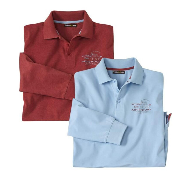 Atlas For Men Heren arizona adventure poloshirt met lange mouwen (set van 2) UTAF1793_burgundyskyblue large