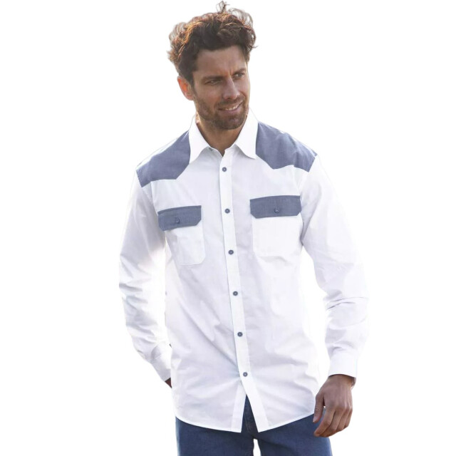 Atlas For Men Heren western shirt met contrast paneel UTAF1626_whitelightblue large