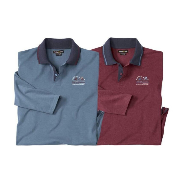 Atlas For Men Heren snow mountain poloshirt met lange mouwen (set van 2) UTAF1865_blueburgundy large