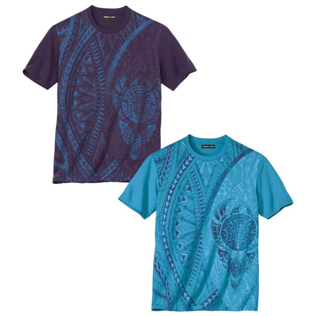 Atlas For Men T-shirt met grafische print voor heren (pak van 2) UTAF265_purpleturquoise large