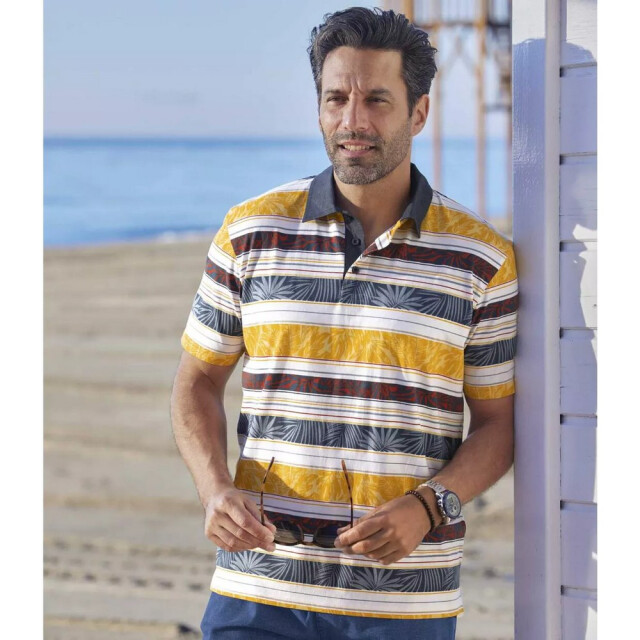 Atlas For Men Heren gestreept jersey poloshirt UTAF307_yellowredblue large