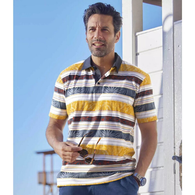 Atlas For Men Heren gestreept jersey poloshirt UTAF307_yellowredblue large