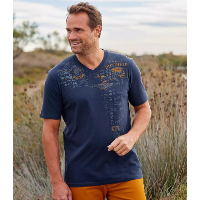 Atlas For Men Heren t-shirt met v-hals (set van 2) UTAF426_navyblueochre large