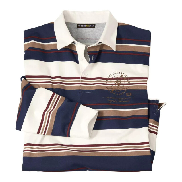 Atlas For Men Heren rugby poloshirt met lange mouwen UTAF452_navyecru large