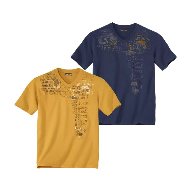 Atlas For Men Heren t-shirt met v-hals (set van 2) UTAF426_navyblueochre large