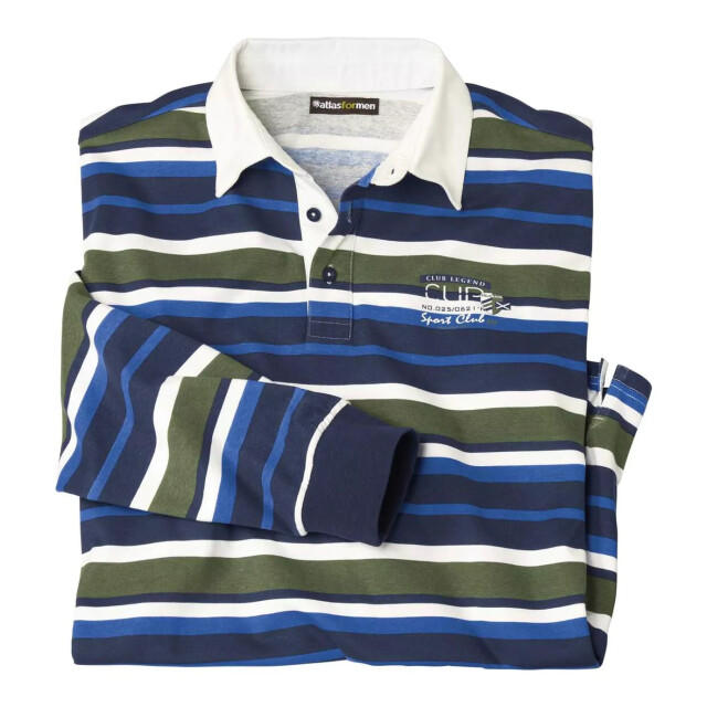 Atlas For Men Heren gestreept poloshirt met lange mouwen UTAF637_ecrunavybluekhaki large