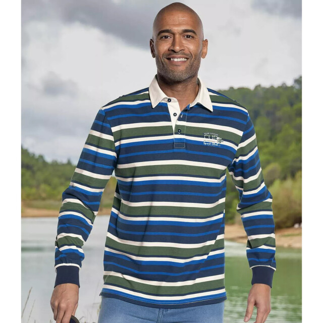 Atlas For Men Heren gestreept poloshirt met lange mouwen UTAF637_ecrunavybluekhaki large
