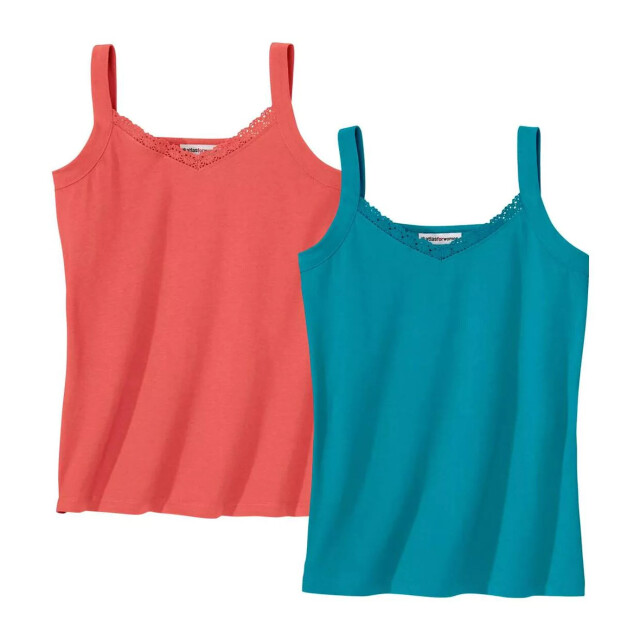 Atlas for Women Dames macram vest top (set van 2) UTAF788_pinkturquoise large