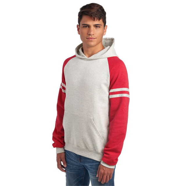 Jerzees Colours Heren colour block nublend hoodie UTFK2718_heatheroatmealfieryredheather large