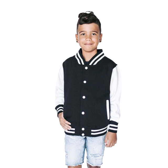 SG Childrens/kids ringspun cotton varsity jacket UTFK2844_darkblacksnowwhite large
