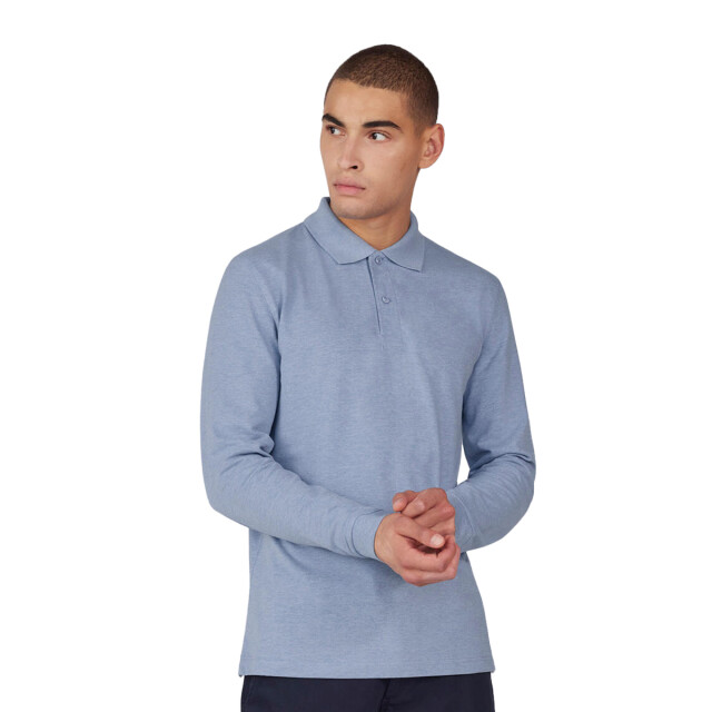 B and C Heren my heather poloshirt met lange mouwen UTFK2938_heatherblue large