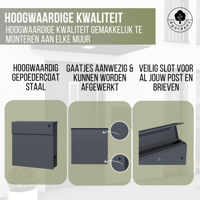 4gardenz ® wandbrievenbus brievenbus staal veilig slot met twee sleutels - 3047837 large