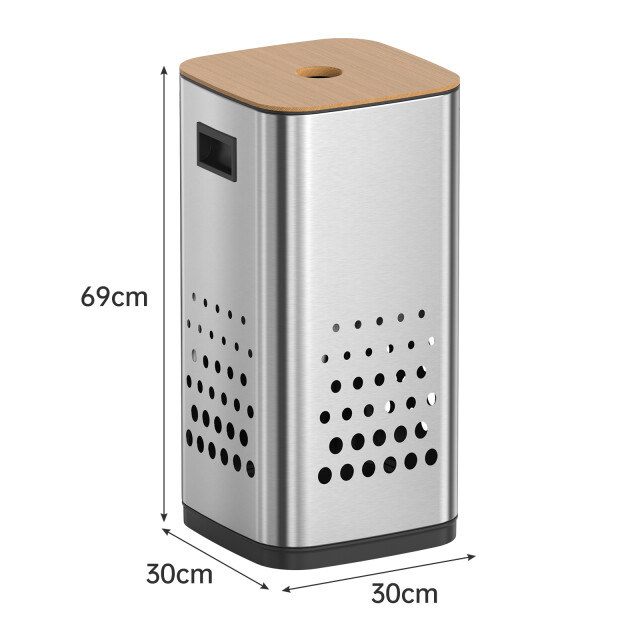 Luzzo ® wasmand glanzend verchroomd 50 liter met bamboo deksel 3047790 large