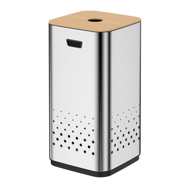 Luzzo ® wasmand glanzend verchroomd 50 liter met bamboo deksel 3047790 large