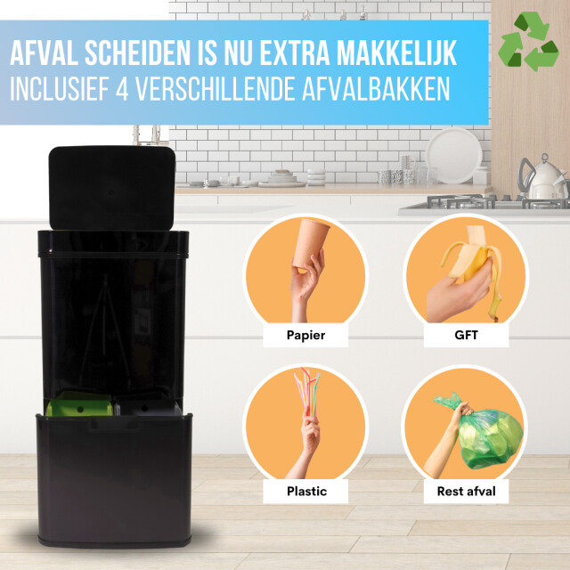 4cookz ® smart waste black m afvalscheiding prullenbak met sensor 72 l 3047750 large