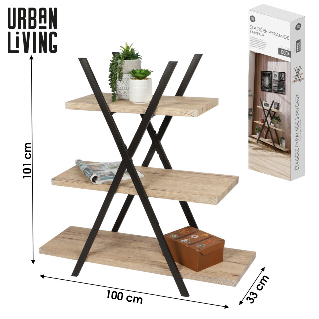 Urban living industriële piramide stelling wandrek 3 planken 101 cm 3048970 large
