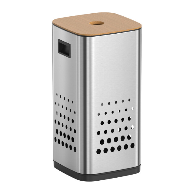 Luzzo ® wasmand glanzend verchroomd 50 liter met bamboo deksel 3047790 large