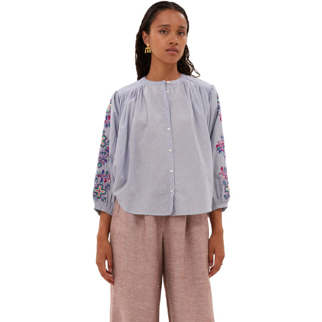 By-Bar Amsterdam Becky pinstripe blouse dali blue 25112041-813 large