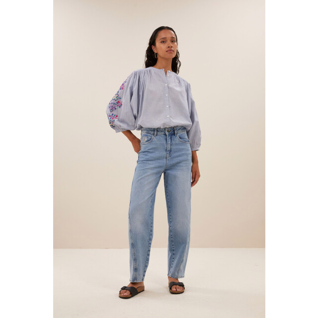 By-Bar Amsterdam Becky pinstripe blouse dali blue 25112041-813 large