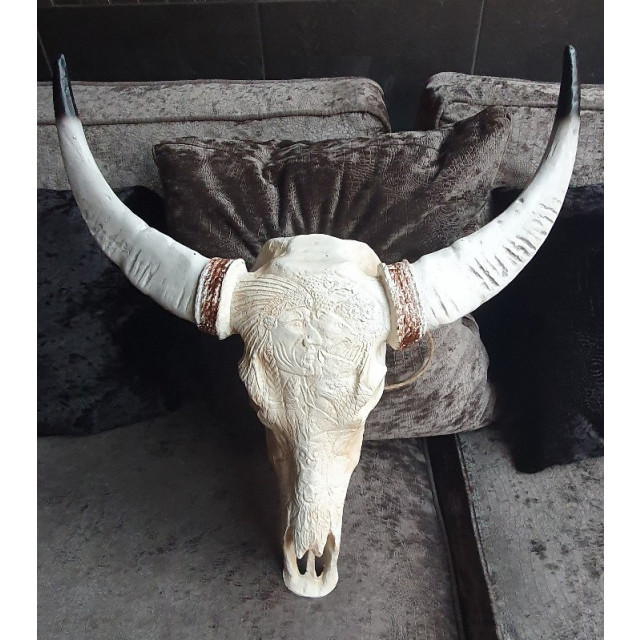 Vtw Living Buffel schedel skull bedrukt skull voor aan de muur dierenhoofd schedel 3058788 large