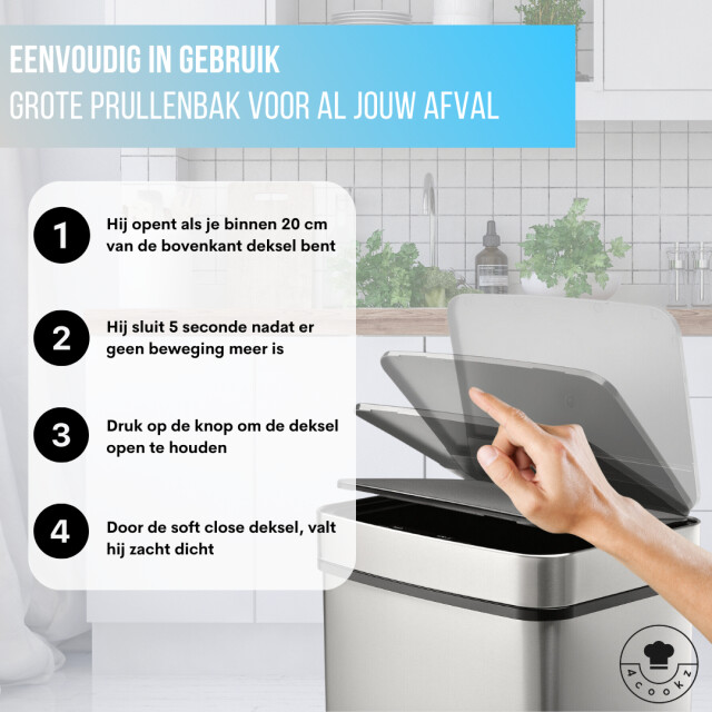 4cookz ® prullenbak met sensor 60 liter hygiënisch sensorprullenbak rvs 2 3047747 large