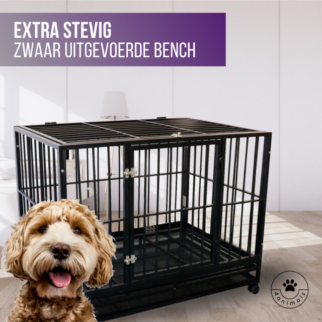 4animalz ® heavy duty hondenbench hammerite l met wielen 92x62x75 cm 3048866 large