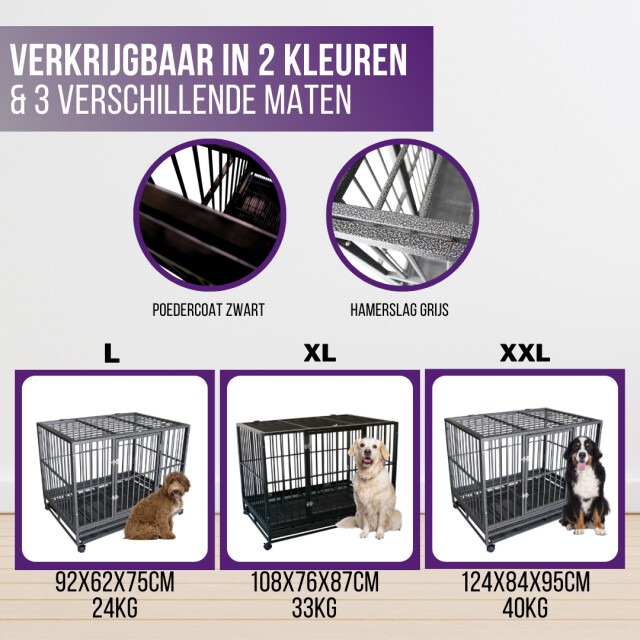 4animalz ® heavy duty hondenbench hammerite l met wielen 92x62x75 cm 3048866 large