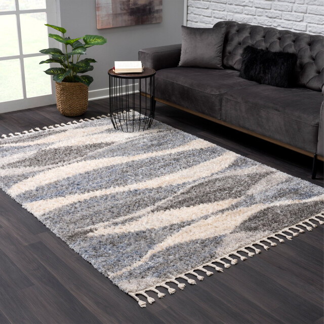 Muratap Versay hoogpolig vloerkleed golvend design /beige franjes- 200x290 cm 3046043 large