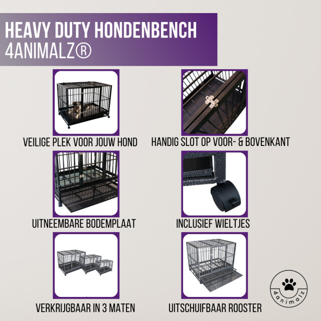 4animalz ® heavy duty hondenbench hammerite l met wielen 92x62x75 cm 3048866 large