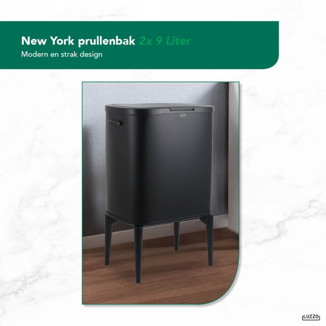 Luzzo ® new york push prullenbak afvalscheiding 2 vakken - 3047824 large