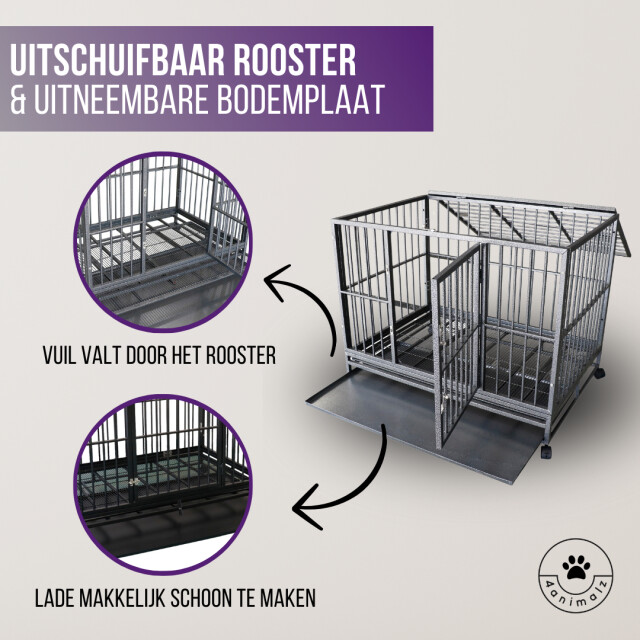 4animalz ® heavy duty hondenbench hammerite l met wielen 92x62x75 cm 3048866 large