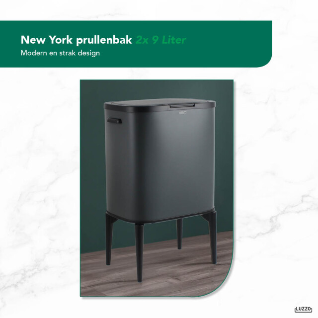Luzzo ® new york push prullenbak afvalscheiding 2 vakken - 3047825 large