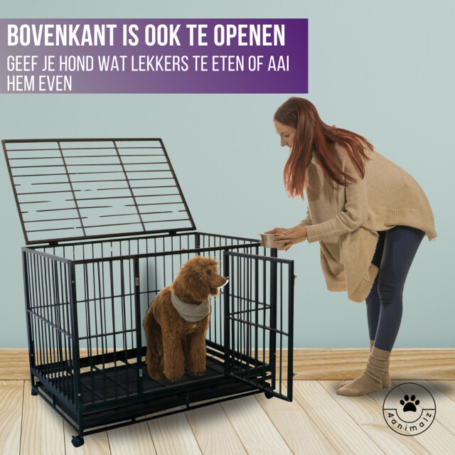 4animalz ® heavy duty hondenbench hammerite l met wielen 92x62x75 cm 3048866 large