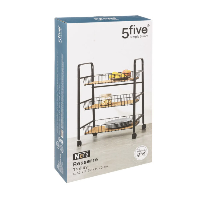 5Five 4goodz serveerwagen met 3 draadstaal opbergvakken 52x39x70 cm - 3047705 large