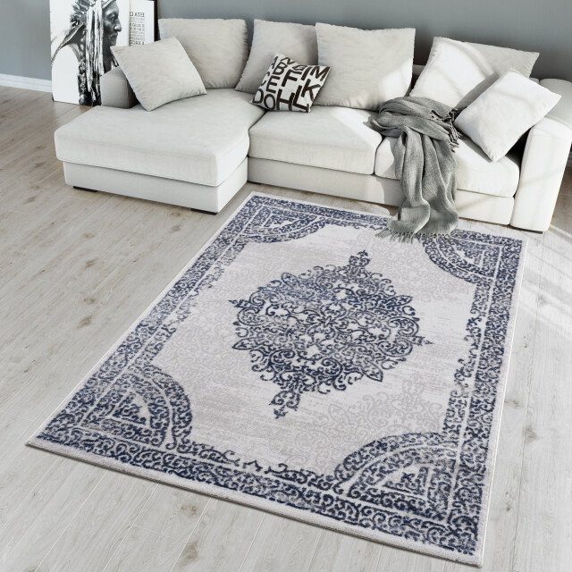 Muratap Evra vintage vloerkleed klassiek design laagpolig tapijt blauw- 3046243 large