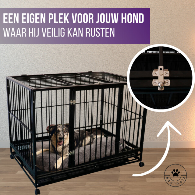 4animalz ® heavy duty hondenbench hammerite l met wielen 92x62x75 cm 3048866 large