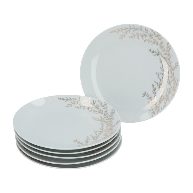 Secret de Gourmet 6 stuks porseleinen ontbijtborden rozenhout 21 cm wit/ 3048006 large