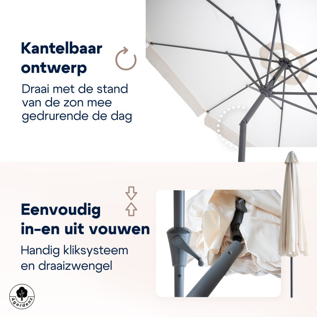 4gardenz ® parasol rond 300 cm met volant kantelbaar creme 3049026 large