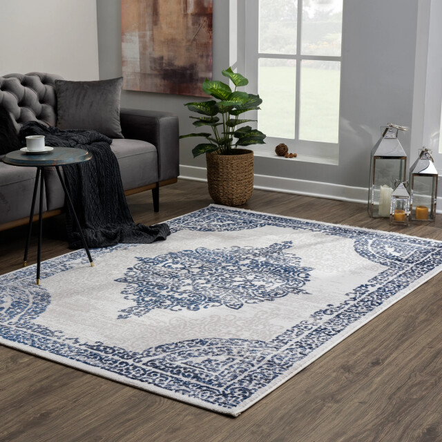 Muratap Evra vintage vloerkleed klassiek design laagpolig tapijt blauw- 3046243 large